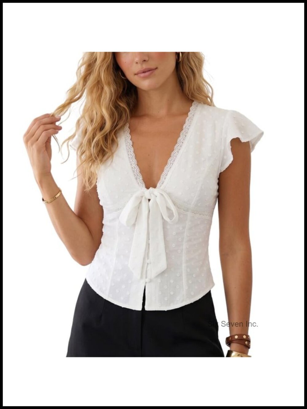Women Lace Tie Front Ruffle Peplum Crop Tank Top V Neck Sleeveless Summer